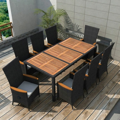 9 Piece Outdoor Dining Set with Cushions Poly Rattan Gray