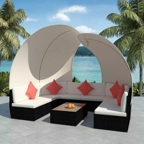 9 Piece Garden Lounge Set with Canopy Poly Rattan Anthracite