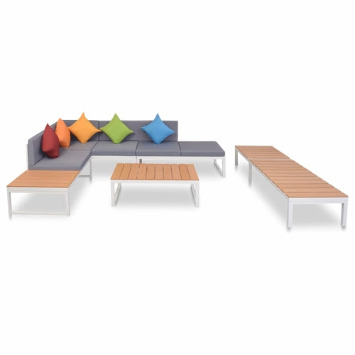 5 Piece Garden Lounge Set with Cushions Aluminium and WPC