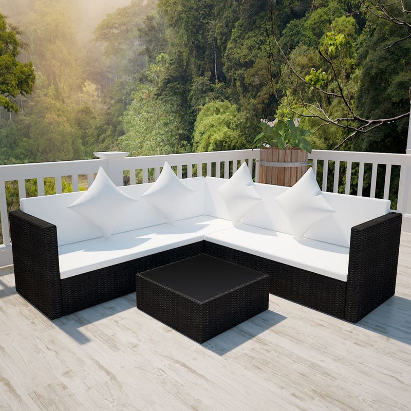 4 Piece Garden Lounge Set with Cushions Poly Rattan Brown