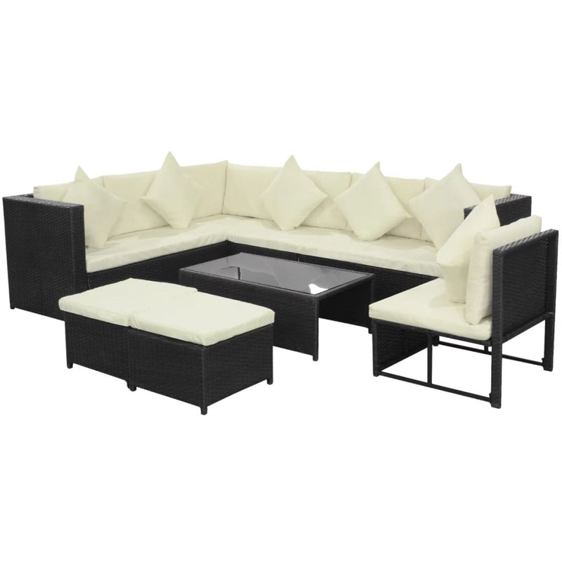 8 Piece Garden Lounge Set with Cushions Poly Rattan Brown