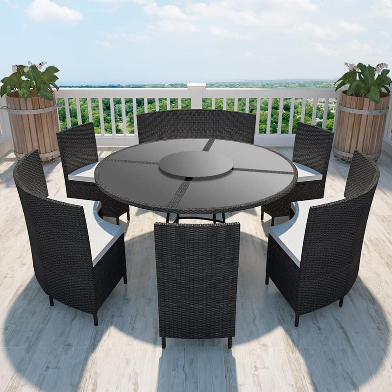 7 Piece Outdoor Dining Set with Cushions Poly Rattan Brown