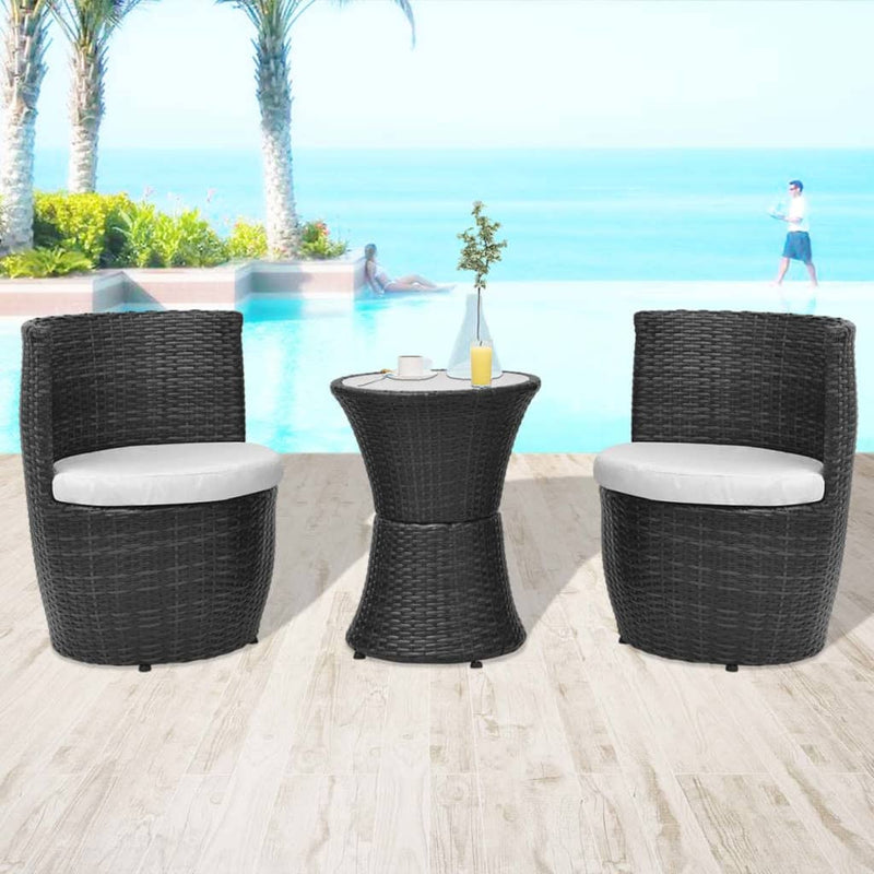 3 Piece Bistro Set with Cushions Poly Rattan Gray