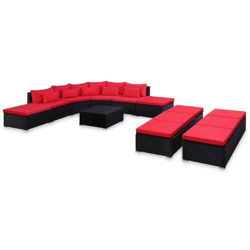 9 Piece Garden Lounge Set with Cushions Poly Rattan Red