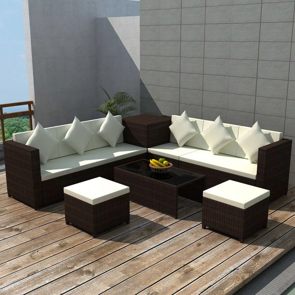 Garden Sofa Set 26 Pieces Poly Rattan Brown