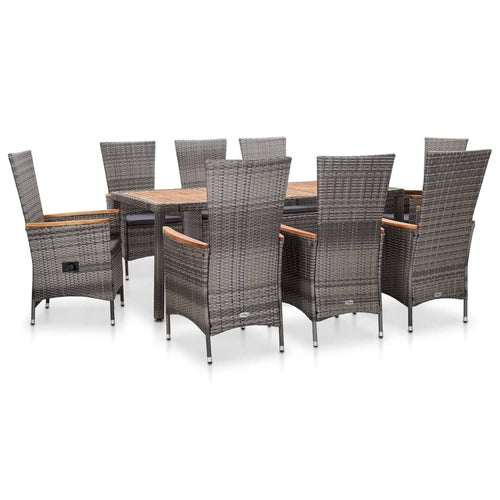 9 Piece Outdoor Dining Set with Cushions Poly Rattan Gray