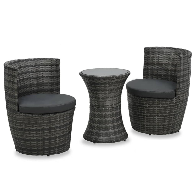 3 Piece Bistro Set with Cushions Poly Rattan Gray