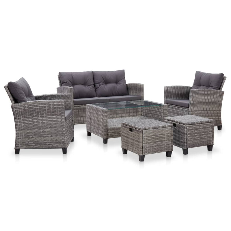 6 Piece Garden Sofa Set with Cushions Poly Rattan Dark Gray