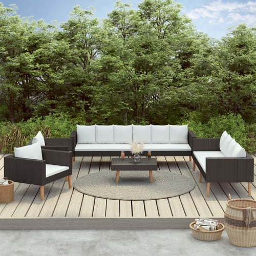 5 Piece Garden Lounge Set with Cushions Poly Rattan Black