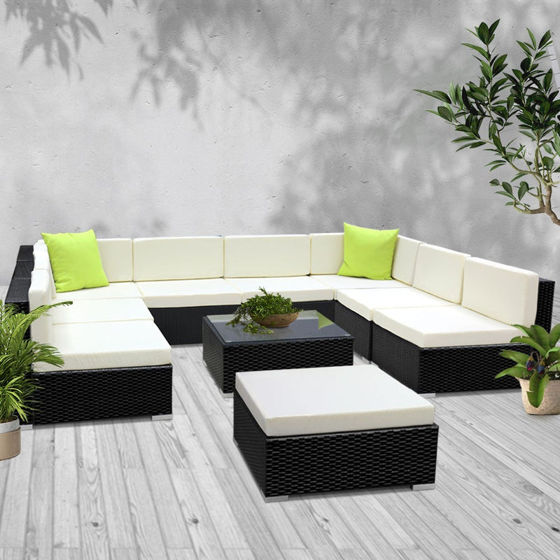 Gardeon 10PC Outdoor Furniture Sofa Set Wicker Garden Patio Lounge