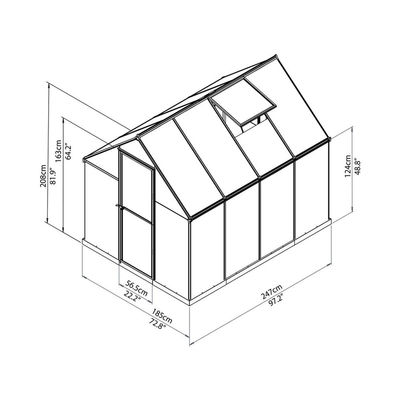 Palram HG5508G-1B Hybrid Hobby Greenhouse, 6' x 8' x 7', Forest Green