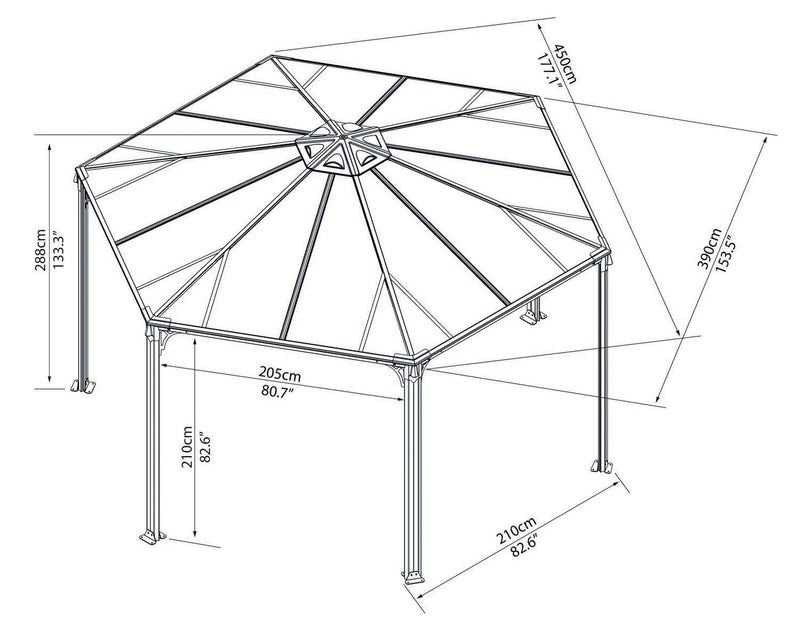 Palram Monaco Hexagon Gazebo 15 x 13 Gray