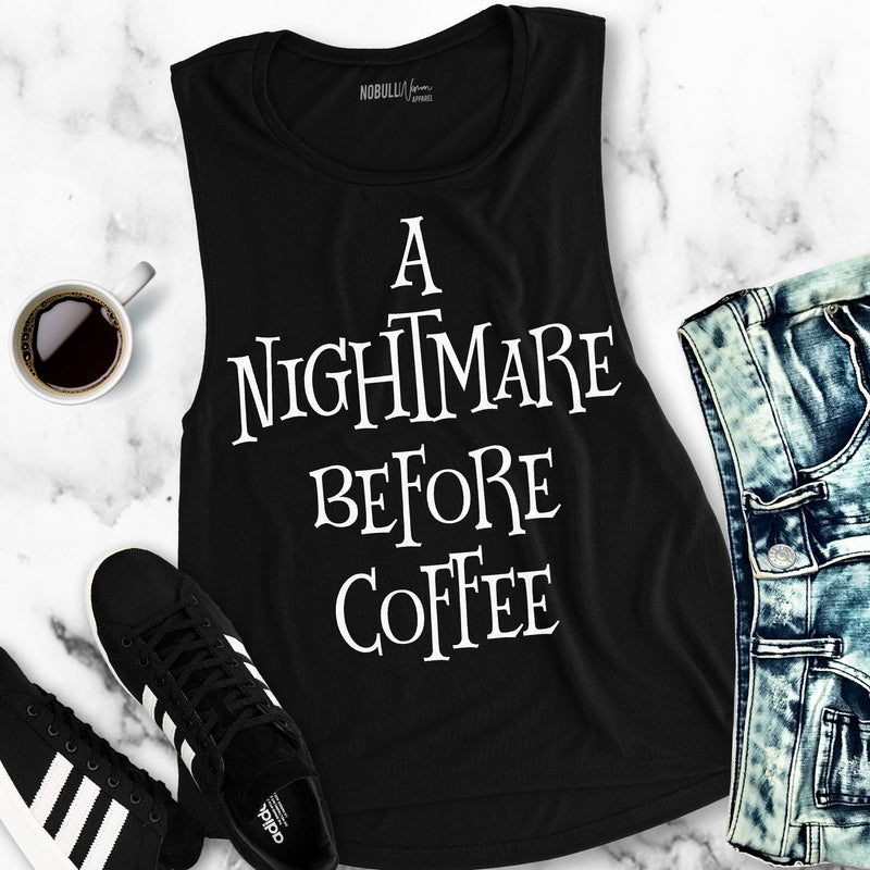 A NIGHTMARE BEFORE COFFEE Halloween Muscle Tank Top