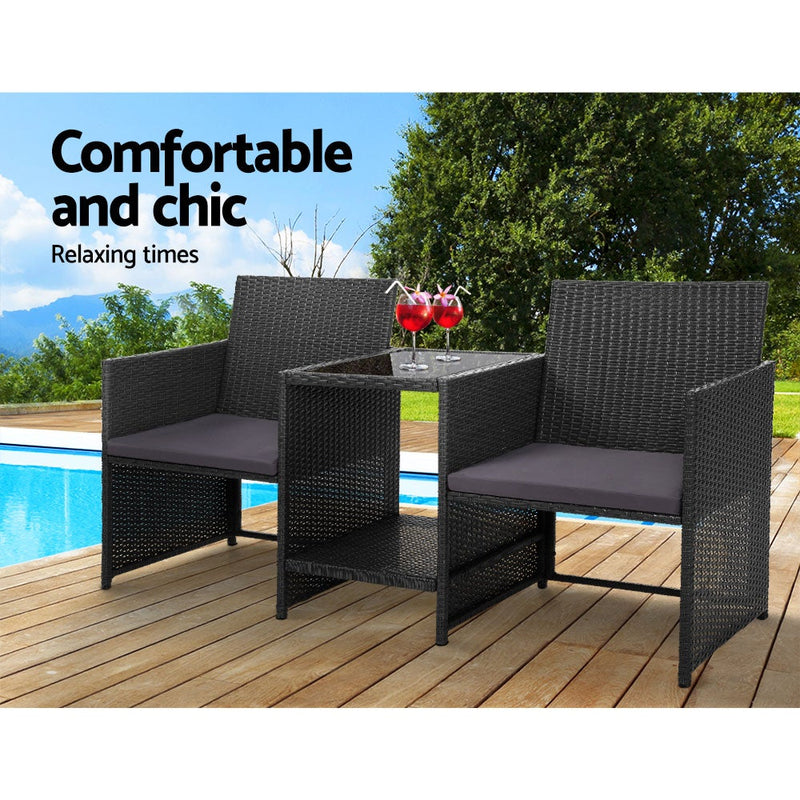 Gardeon Outdoor Setting Wicker Loveseat Birstro Set Patio Garden