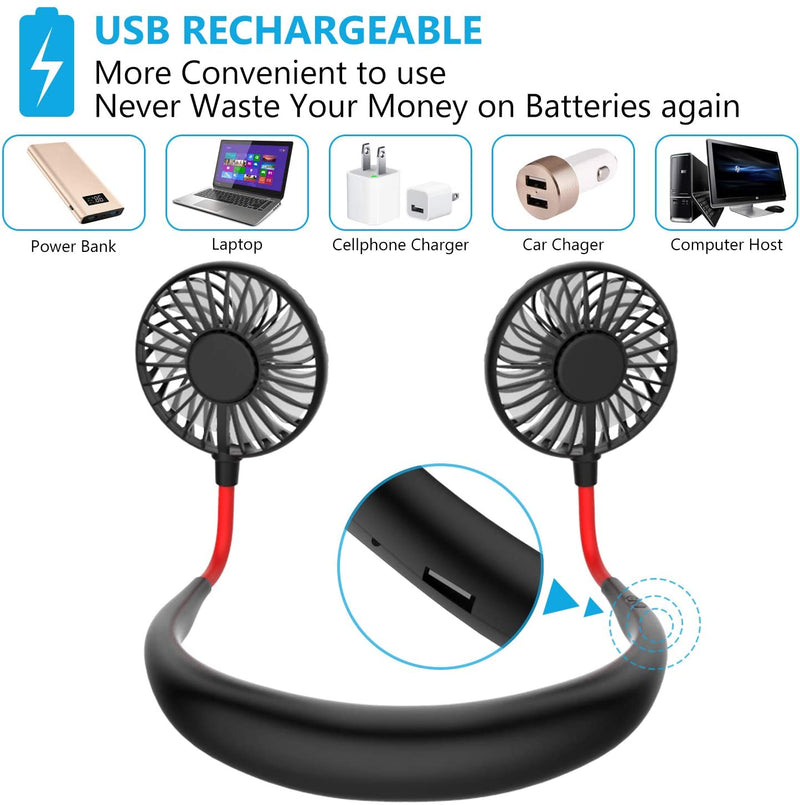 Portable Neck Fan Hand Free Personal Hanging Neck USB Rechargeable